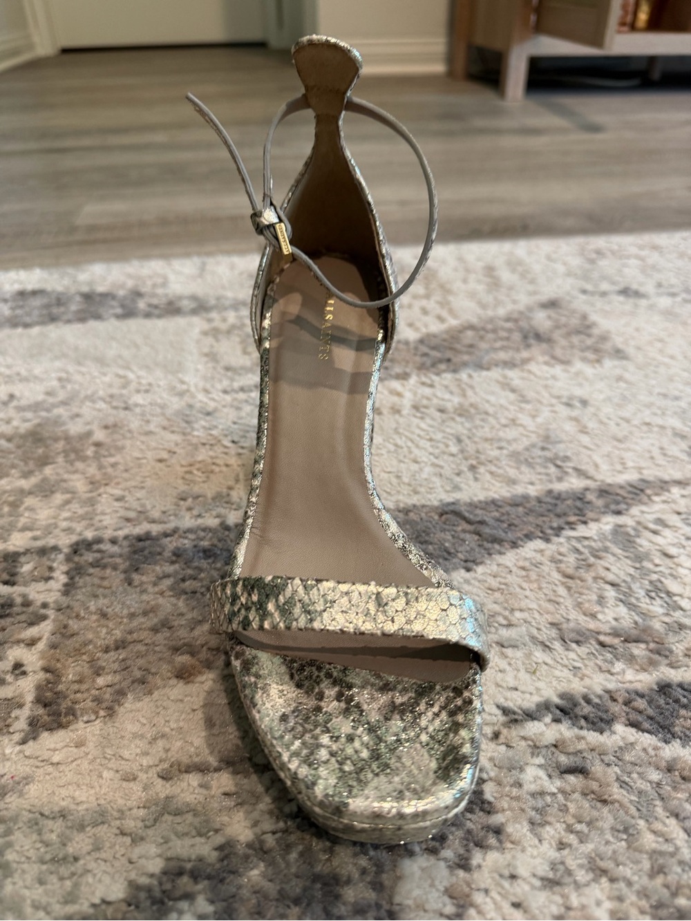 AllSaints Zig Snake Leather Platform Heel Sandal - Picture 5 of 7